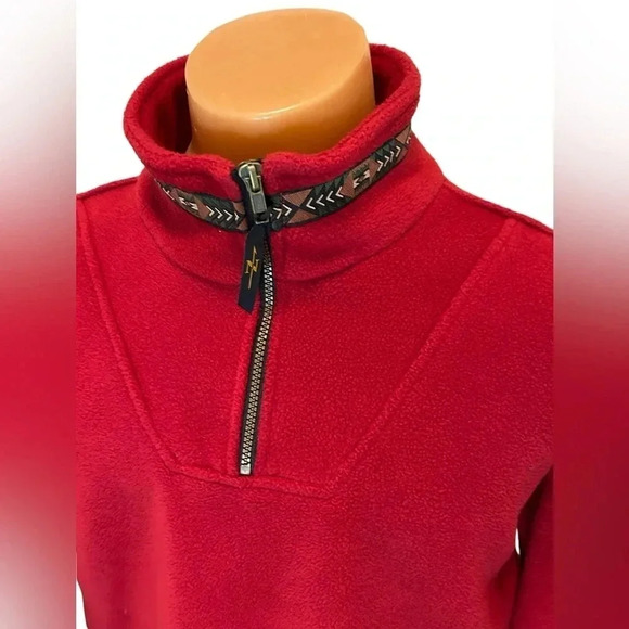 Vintage True North Men's Bright Red 1/4 Zip Fleece Jacket Medium Canada EUC - Picture 2 of 14